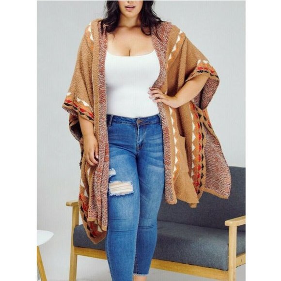 Aztec Yellowstone Hooded Kimono Poncho Sweater - Picture 4 of 6